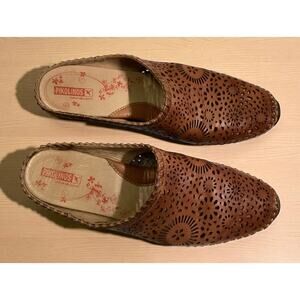 Pikolinos Tabarca Tortue brown Mules Perforated Laser Cut Tan Stitch sz 41-US 10